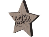 Stern Wooden Deco taupe-schw Ø 20cm, 2,5cm dick, mit Text Merry Christmas, Holz