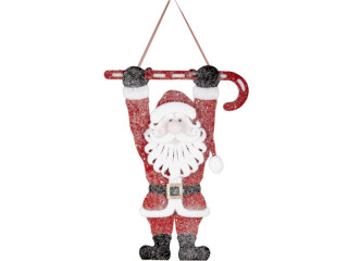 Nikolaus Winterland hängend an Zuckerstange, Watte/Filz B 36cm x H50 cm, 4cm dick