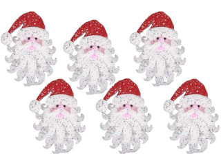 Nikolausköpfe Winterland 6 Stück Watte/Filz, Schnee/Glitter H 12cm, B 9 x T 2,5cm