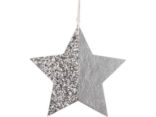 Stern-Hänger Ornament Ø 19cm H 30cm,8mm dick,silber/Glitt Holz/Kunstleder