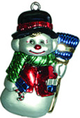 Schneemann-Hänger silber/bu. 10cm hoch Kunststoff