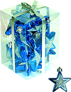 Sterne blau/silber 6cm Kunststoff 16 Stk. Box