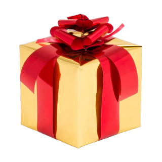 Geschenkpaket mit Schleife Paket gold, Schleife rot 6 Stück, 10 x 10 x 10cm