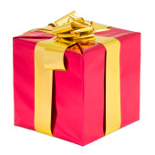 Geschenkpaket mit Schleife Paket gold, Schleife rot 1...