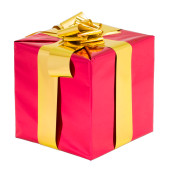 Geschenkpaket mit Schleife Paket gold, Schleife rot 1...