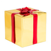 Geschenkpaket mit Schleife Paket gold, Schleife rot 1...