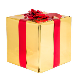 Geschenkpaket mit Schleife Paket gold, Schleife rot 1 Stück, 40 x 40 x 40cm