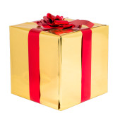 Geschenkpaket mit Schleife Paket gold, Schleife rot 1...