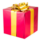 Geschenkpaket mit Schleife Paket rot, Schleife gold 1...