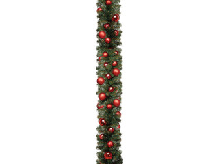 Tannenranke rot/glanz/matt 270cm mit Weihnachtskugeln
