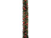 Tannenranke rot/glanz/matt 270cm mit Weihnachtskugeln