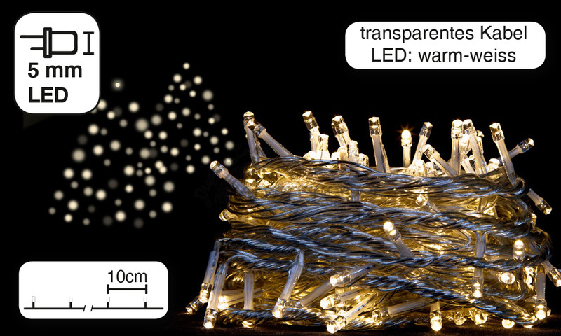 Lichterkette 250 LEDs warmw. 25m,Kabel transp, 6W, IP44 Abstand 10cm,, sFr. 29,90