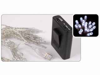 USB-Lichterkette 20 LEDs kaltweiss, indoor Kabel transp., 3,8m, Timer