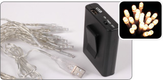 USB-Lichterkette 20 LEDs warmweiss, indoor Kabel transp., 3,8m, Timer
