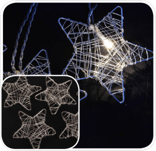 Drahtsterne silber 20 Stück, Ø 6cm, als Lichterketten-Deko / Streuer