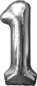 Folienballon XL silber H 86 x 58cm, Zahl 1