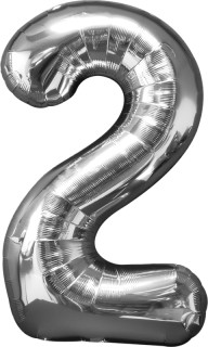 Folienballon XL silber H 86 x 58cm, Zahl 2