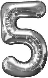 Folienballon XL silber H 86 x 58cm, Zahl 5
