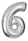 Folienballon XL silber H 86 x 58cm, Zahl 6