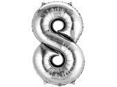Folienballon XL silber H 86 x 58cm, Zahl 8