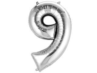 Folienballon XL silber H 86 x 58cm, Zahl 9