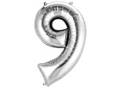Folienballon XL silber H 86 x 58cm, Zahl 9