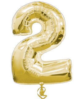 Folienballon XL gold H 86 x 58cm, Zahl 2