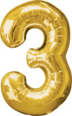 Folienballon XL gold H 86 x 58cm, Zahl 3