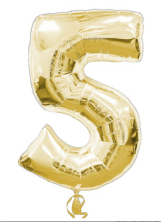 Folienballon XL gold H 86 x 58cm, Zahl 5