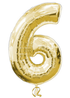 Folienballon XL gold H 86 x 58cm, Zahl 6