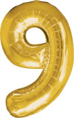 Folienballon XL gold H 86 x 58cm, Zahl 9