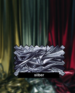 Glanzstoff Avenue silber B 112cm Rückseite schw. schwarzer Rand ca. 2 x 2 cm