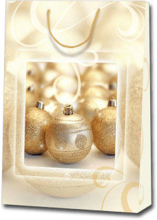 Geschenktaschen Kugel gross crème-gold, 33x10,2x45,7cm mit goldfarbener Kordel