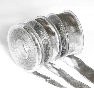 Lahnband silber 25mm x 25m/Rl. m. Drahtkante