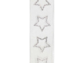 Band Glitter Stars woven 25mm x 15m, weiss-silber