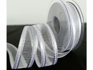 Band Organza weiss/silber 25 mit Satinkante, 25mm x 20m