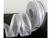 Band Organza weiss/silber 25 mit Satinkante, 25mm x 20m
