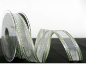 Band Organza hgrün/silber 25 mit Satinkante, 25mm x 20m