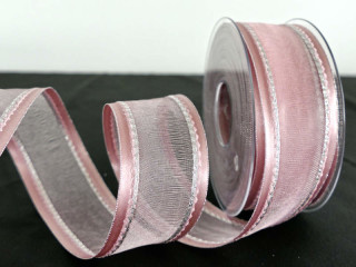 Band Organza rosa/silber 40 mit Satinkante, 25mm x 20m