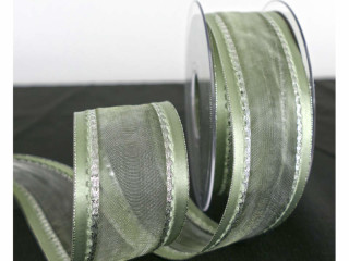 Band Organza hgrün/silber 40 mit Satinkante, 25mm x 20m