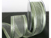 Band Organza hgrün/silber 40 mit Satinkante, 25mm x 20m