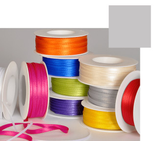 Doppelsatinband grau 6mm breit x 50m/Rolle