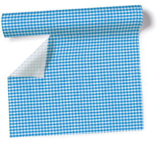 Tischläufer/Tischset Vichy 40cmx3.6m/Rolle blau/weiss perforiert für 12 Tischsets