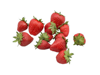 Erdbeeren 12er Set rot mit Blättern, 4 - 5cm