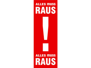 Banner "Alles muss RAUS!" 48x138cm Papier rot/weiss