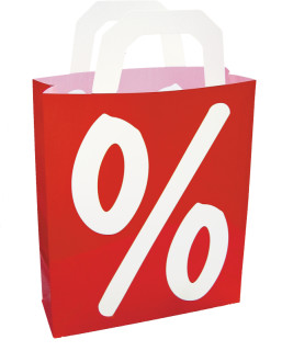 Deko-Tasche %-Zeichen 30x10x46cm rot-weiss PVC-Opalfolie