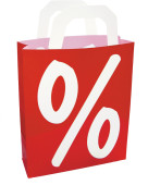 Deko-Tasche %-Zeichen 30x10x46cm rot-weiss PVC-Opalfolie