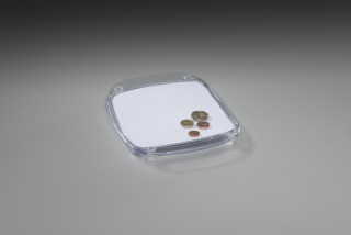 Zahlteller transparent 20x17x2cm 4 Gummifüsse für Einlegeblatt 15x15cm