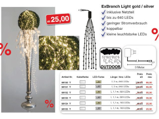 LED LV ExBranch Light 160 warmweiss, L 1,1m 160 LEDs, outdoor IP44, inkl. Netzteil