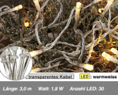 LED-Micro-Lichterkette Indoor warmweiss Kab. transp 3m,...
